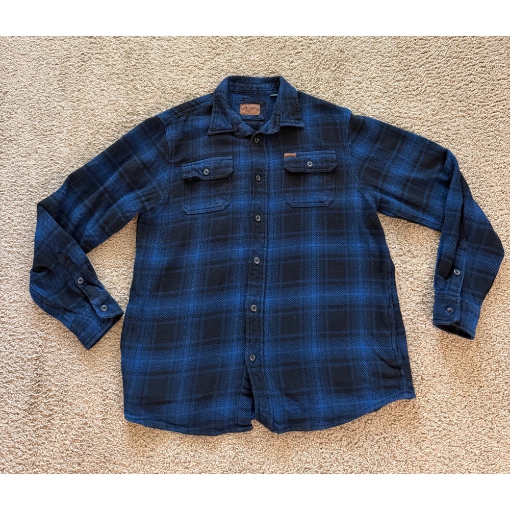 Orvis Mens Blue Black Plaid Flannel Shirt Long Sleeve Button Down Large 1312517